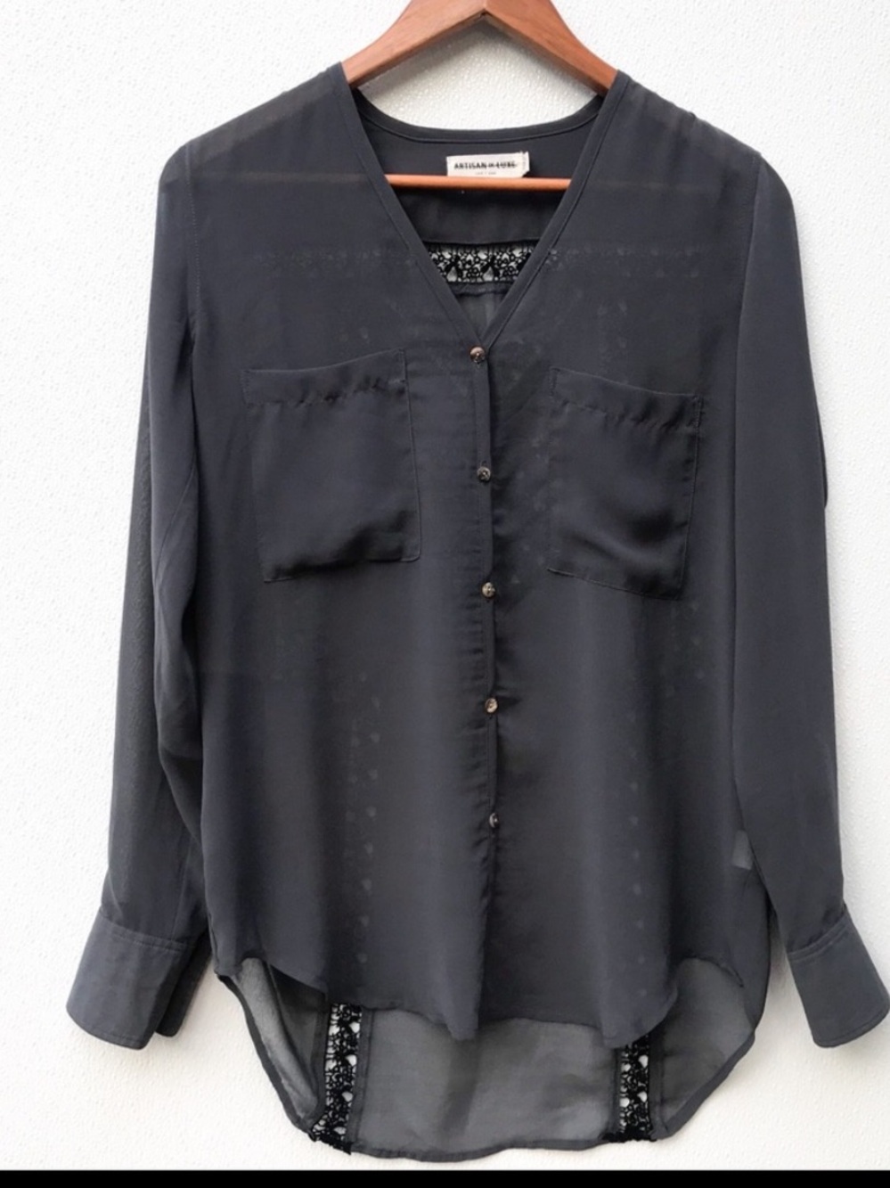 Artisan De Luxe Sheer Lace Inset Boho Blouse Romantic Western Goth Top Size S - Picture 5 of 6